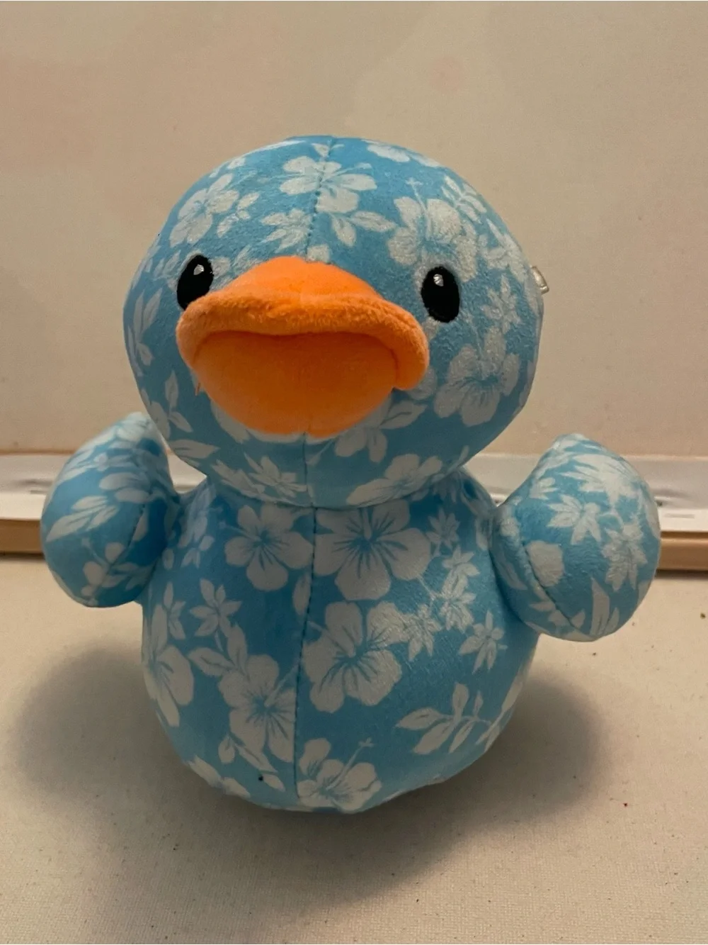 Blue Floral Plush Duck Toy with Orange Beak